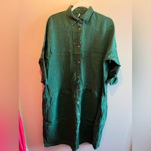 Handmade Linen Dress in Emerald Green
